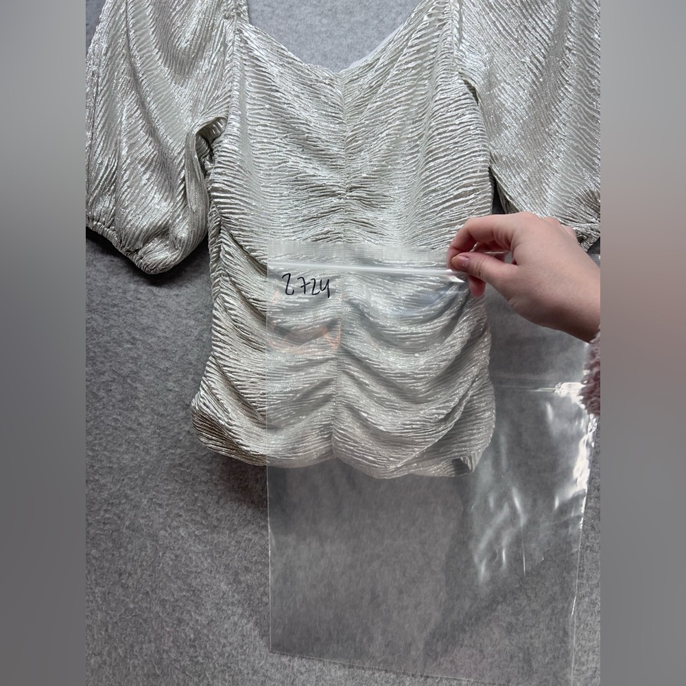 Lulu's Shimmering Silver Ruched Blouse - Picture 8 of 8